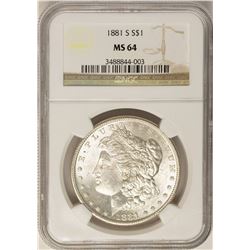 1881-S $1 Morgan Silver Dollar Coin NGC MS64