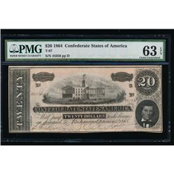 1864 $20 Confederate States of America Note PMG 63EPQ