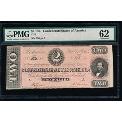 1864 $2 Confederate States of America Note PCGS 62