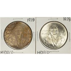 Lot of (2) 1978 Mexico Cien Pesos Silver Coins