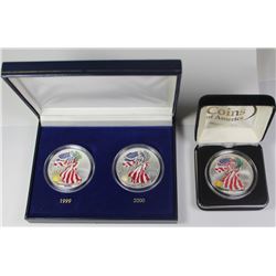 3 COLORIZED AMERICAN SILVER EAGLES