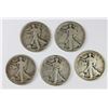 Image 1 : 5 WALKING LIBERTY HALF DOLLARS