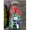Image 2 : LOT OF 3 JARS OF COLLECTABLES (POKER CHIPS, GOLF PINS & GLASS WEIGHTS)
