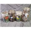 Image 1 : LOT OF 4 JARS OF MISC ITEMS (TOYS, BUTTONS, KEY CHAINS, ETC)