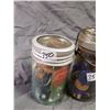 Image 4 : LOT OF 4 JARS OF MISC ITEMS (TOYS, BUTTONS, KEY CHAINS, ETC)