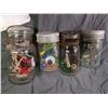 Image 5 : LOT OF 4 JARS OF MISC ITEMS (TOYS, BUTTONS, KEY CHAINS, ETC)