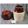Image 4 : LOT OF 2 POTTERY ITEMS (BROWN BEAN POT & FOOD PRESERVER CROCK)