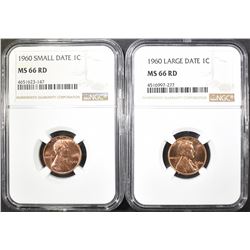1960 SD & LD LINCOLN CENTS, NGC MS-66 RED
