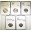 Image 1 : 5 - 1950 D JEFFERSON NICKELS NGC MS65
