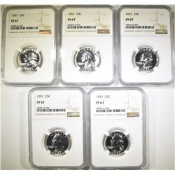 5-1957 WASHINGTON QUARTERS, NGC PF-67
