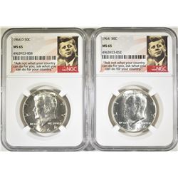 1964 & 64-D KENNEDY HALF DOLLARS, NGC MS-65