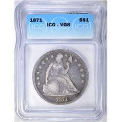 1871 SEATED LIBERTY DOLLAR, ICG VG-8