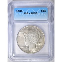 1934 PEACE DOLLAR, ICG AU-55