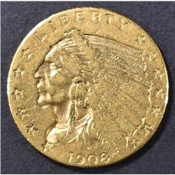 1908 $2.5 GOLD INDIAN XF