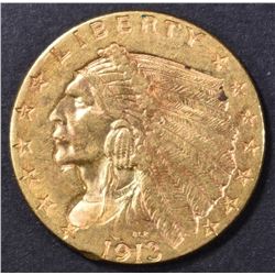 1913 $2.5 GOLD INDIAN AU