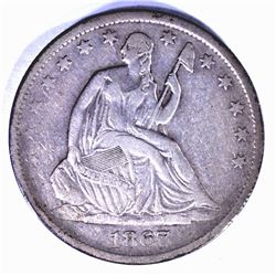 1867-S SEATED HALF DOLLAR VF/XF