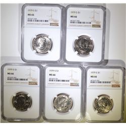 (5) 1979-S SUSAN B ANTHONY DOLLARS NGC MS-66