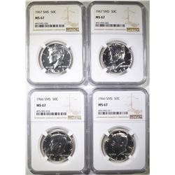 (2) 1966 SMS, (2) 1967 SMS KENNEDY HALVES
