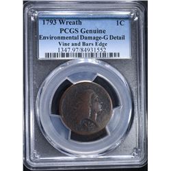 1793 WREATH LARGE CENT, PCGS GOOD RARE!!