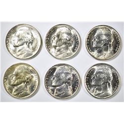 6-GEM BU 1944-P SILVER JEFFERSON NICKELS
