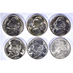 6-GEM BU 1944-D SILVER JEFFERSON NICKELS