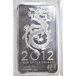 2012 YEAR OF THE DRAGON 10 OZ SILVER BAR .999 FINE