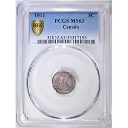 1911 5 CENT CANADA PCGS MS-63 GOLD SHIELD