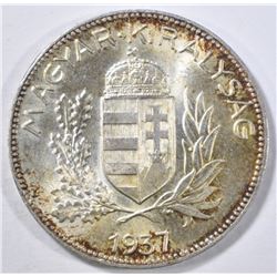 1937 BP SILVER 1 PENGO HUNGARY GEM BU