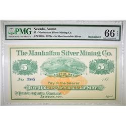 1870'S $5 MANHATTAN SILVER MINING CO.  PMG 66 EPQ