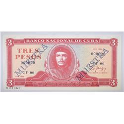 1986 3 GOLD PESOS CUBA GEM CU