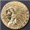 Image 1 : 1911-D STRONG D $2.5 GOLD INDIAN AU/BU