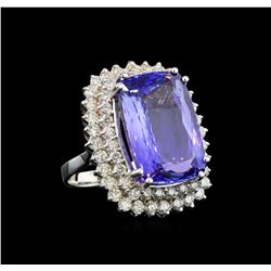 GIA Cert 21.48 ctw Tanzanite and Diamond Ring - 14KT White Gold