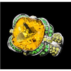 8.75 ctw Citrine, Tsavorite and Lemon Quartz Ring - 18KT White Gold