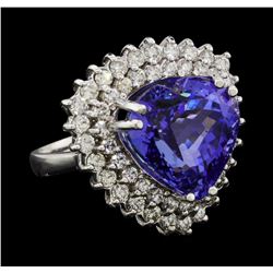 12.81 ctw Tanzanite and Diamond Ring - 14KT White Gold