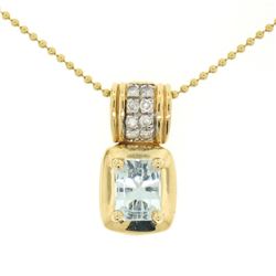 14K Yellow Gold 2.25 ctw Emerald Cut RICH Aquamarine and Diamond Pendant w/ 16"