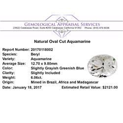 6.06 ct.Natural Oval Cut Aquamarine