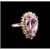 Image 2 : 12.80 ctw Kunzite and Diamond Ring - 14KT Rose Gold