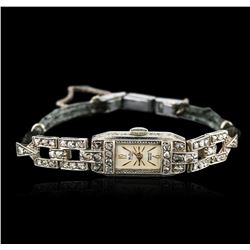 Art Deco 14KT White Gold Diamond Vintage Ladies Watch