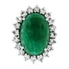18K White Gold 17.38 ctw GIA Large Cabochon Emerald & Diamond Oval Cocktail Ring