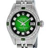 Rolex Ladies Stainless Steel 26MM Green Vignette Diamond Datejust Wriswatch