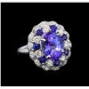 14KT White Gold 3.90 ctw Tanzanite, Sapphire and Diamond Ring
