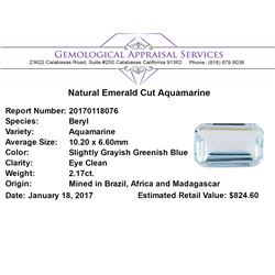 2.17 ct.Natural Emerald Cut Aquamarine