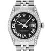 Rolex Mens Stainless Steel Black Roman Diamond Datejust Wristwatch With Wooden W