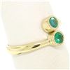 Image 3 : 14k Yellow Gold Round Bezel Set Emerald Two Stone Simple Bypass Ring