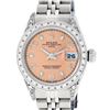Rolex Ladies Stainless Steel Quickset Salmon Diamond Lugs Datejust Wristwatch