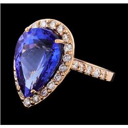 GIA Cert 8.88 ctw Tanzanite and Diamond Ring - 14KT Rose Gold