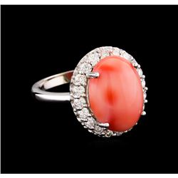 6.50 ctw Pink Coral and Diamond Ring - 14KT White Gold