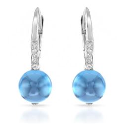 14k White Gold  3.98CTW Blue Topaz and Diamond Earrings