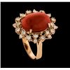 Image 4 : 5.07 ctw Coral and Diamond Ring - 14KT Rose Gold
