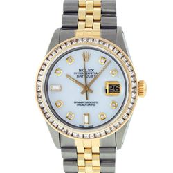 Rolex Mens 2 Tone 14K MOP Princess Cut Diamond Datejust Wristwatch With Rolex Bo